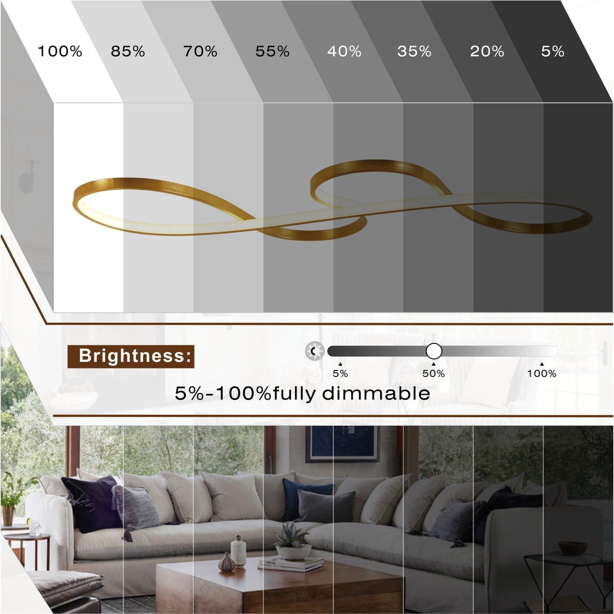 Chandelier Lighting Modern,Stepless Dimming and Color Adjustment Gold Led Chandelier,Ceiling Light Fixture for Dining Room Over Table,Pendant Light for Kitchen Island Lighting via Remote