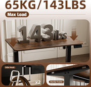 Electric Standing Desk 90x60cm (35.4"x23.6"), Height Adjustable Standing Desk with Splice Board, Sit Stand Desk with Hook and Memory Smart Handset(Black Frame + Rustic Brown Desktop)