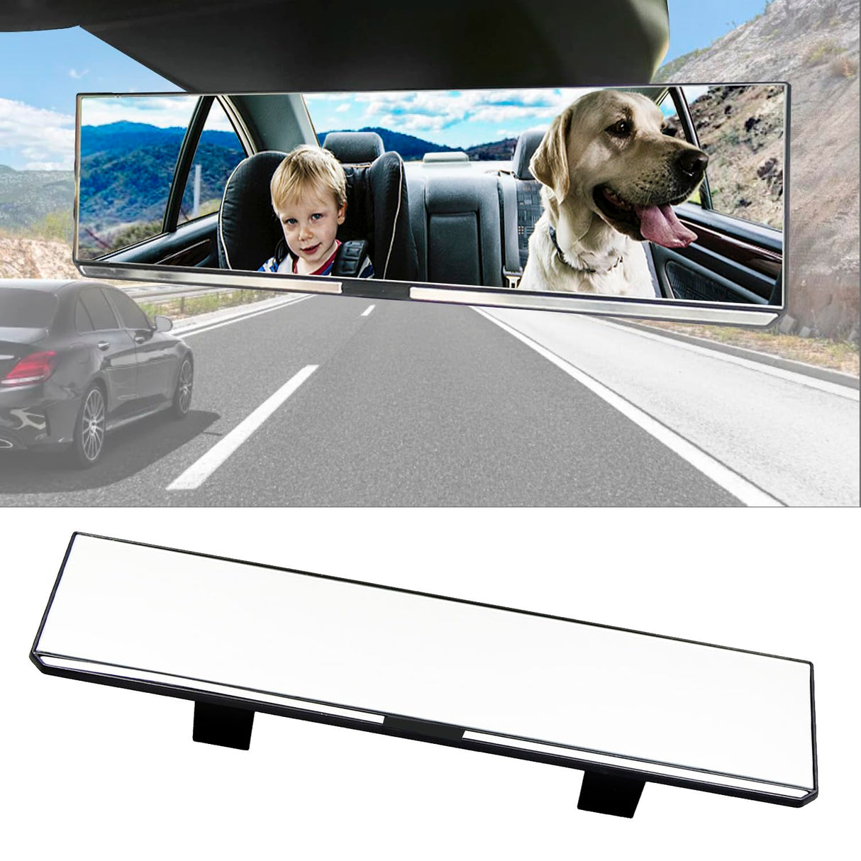 Rear View Mirror, Universal 12 Inch Interior Clip-on Panoramic Rearview Mirror for Car, HD Wide Angle Viewing Mirror to Reduce Blind Spot Effectively, Fits Most Car SUV Trucks – Clear