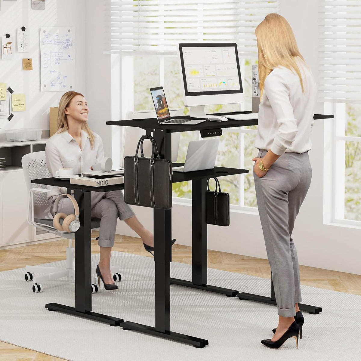 Electric Standing Desk, Sit Stand Home Office Desk with 3 Memory Height Settings, Height Adjustable Computer Desk with 2 Hanging Hooks & Cable Management