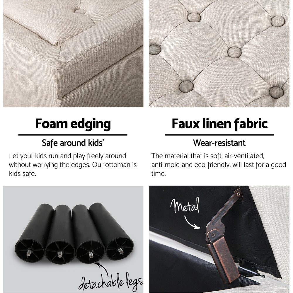 Taupe Tufted Storage Ottoman – 95.5 cm