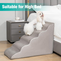 5-Tier Grey Foam Pet Stairs for Beds & Couches