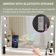 Vanity Mirror with Lights, Hollywood Makeup Mirror with Bluetooth Speaker, Large Vanity Lighted Mirror with 15 Dimming LED Bulbs, 3 Color Modes USB Port, Tabletop or Wall-Mounted