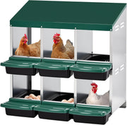 Chicken Nesting Box, Double Layer 6 Hole Metal Chicken Hen Laying Boxes with Roll Away Egg Collection & Perch, Poultry Nest House Egg Brooder Coop for Hens/Goose/Duck