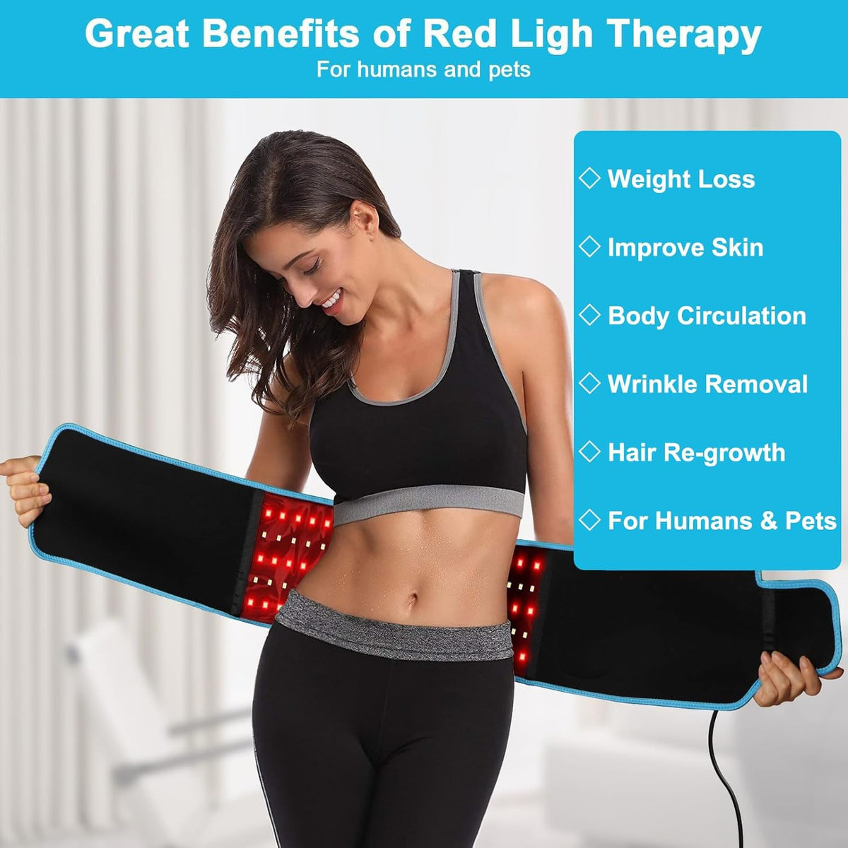 Red Light Belt, Infrared Red Light Pad for Body, Near Infrared Light Lamp for Waist Thighs Shoulder Back Muscle Adjustable & Portable for Office/Home Use, Large Size 120cm Length