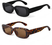 Narrow Rectangle Retro Sunglasses – Black & Tortoise