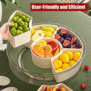 Portable Spinnable Snackle Box Container, Divided Dishes, Trays & Platters,Divided Rotating Serving Tray with Lid and Handle for Veggie, Fruit, Candy, Nuts, Divided Serving Platter