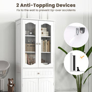 160 cm White Storage Cabinet with Glass Doors & Drawer