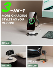 3-Point Power 3 in 1 Charging Station for Apple, KU XIU X85 Aluminum Alloy Magnetic Wireless Charger Stand with Mini Basketball & Hoop for iPhone 16/15/14/13/12, 5W for Apple Watch, AirPods, Black