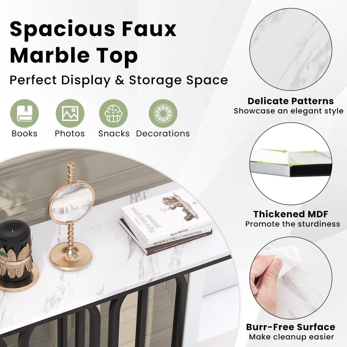 100 cm Faux-Marble Console Table – White & Black
