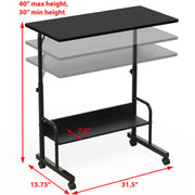 Black Adjustable Mobile Standing Desk with Locking Wheels