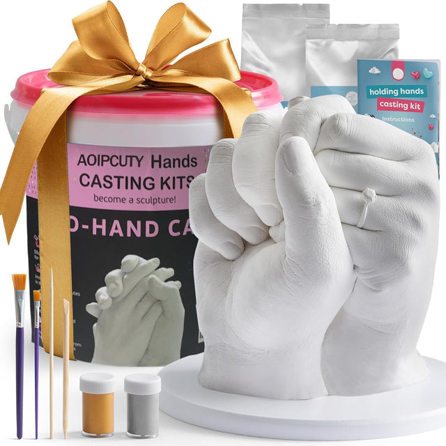Holding Hand Casting 3D Kit for Couples with Base & Paints, DIY Plaster Statue Cast, Hand Mold Kit Couples Activities - Father's Day, Women for Wedding, Anniversary, Valentines