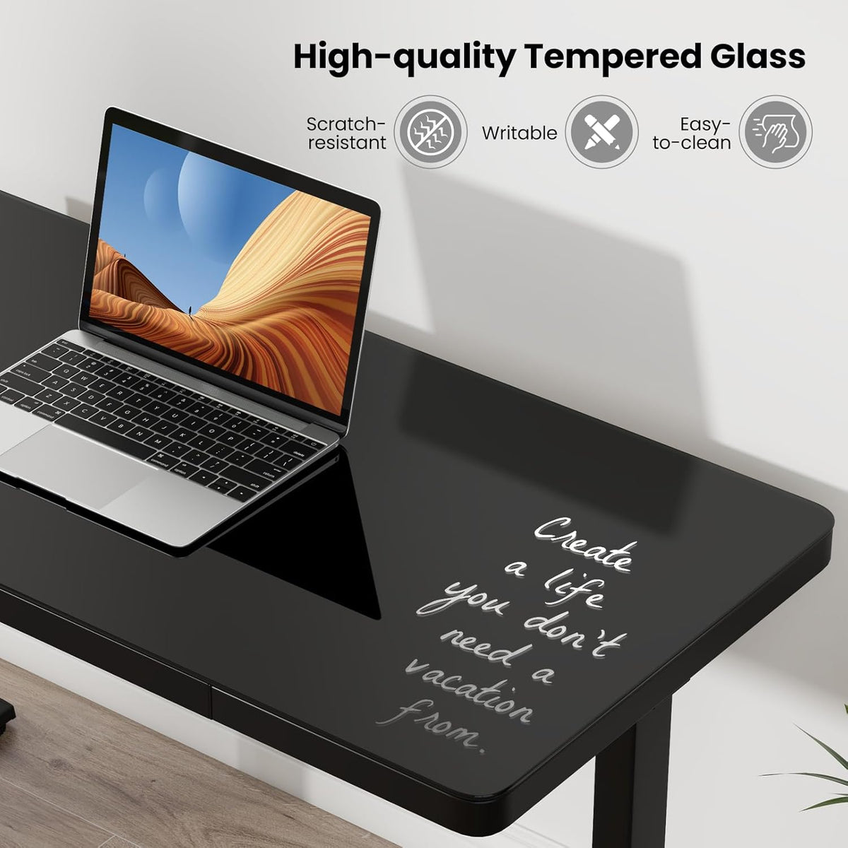Electric Standing Desk with Drawer, Height Adjustable Desk with Whole Piece Tempered Glass Top, Sit Stand Desk with 2 Memory Positions & USB Type-C Outlets for Home Office 120x60 cm