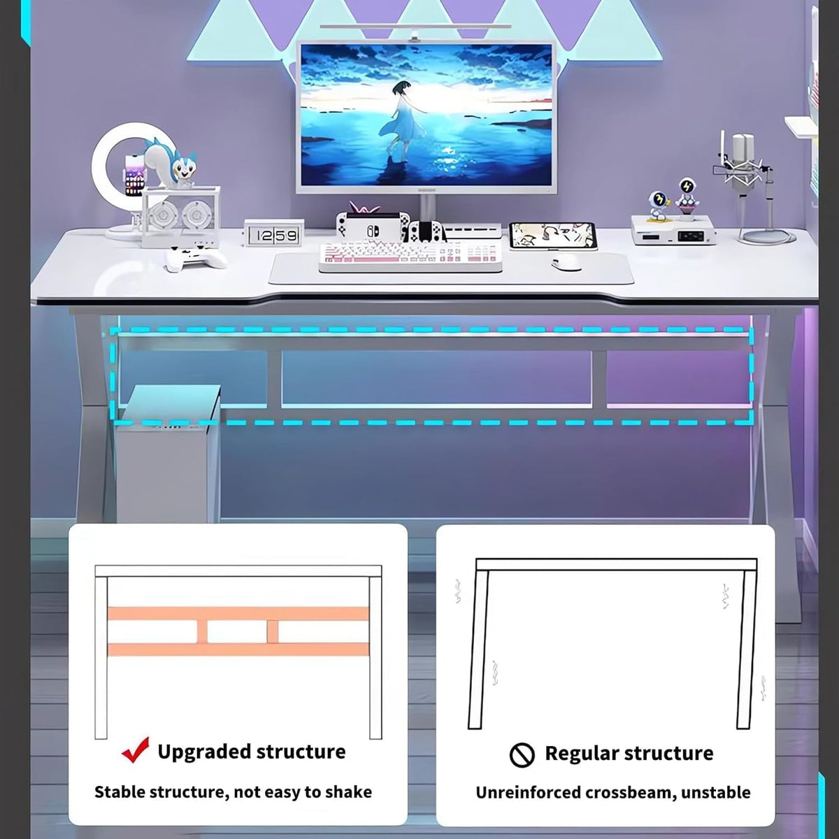 100 cm White K-Shaped Gaming & Office Desk