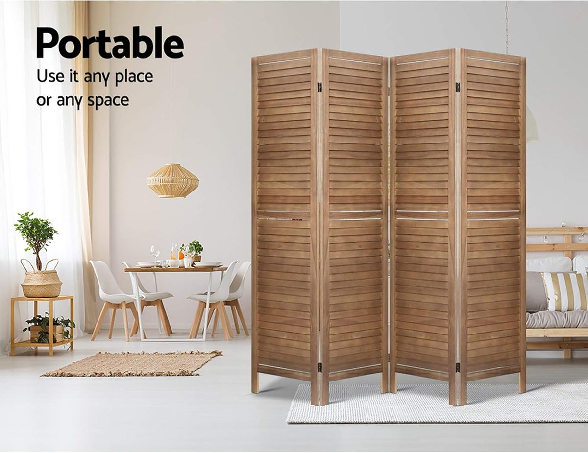 Paulownia-Wood 4-Panel Folding Room Divider – Brown or White
