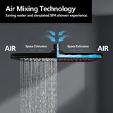 ACA International 12" Rectangle Extra Large High Pressure Shower Head Handheld Gooseneck Arm 2 in 1 Diverter Set, 3-Mode Handheld Shower Hand, Full Body Shower Set for Bathroom (Black)