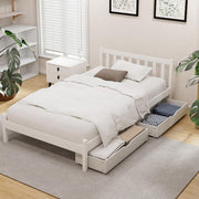 White Pine Platform Bed with Headboard & 2 Storage Drawers – 4 Sizes