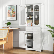 160 cm White Storage Cabinet with Glass Doors & Drawer