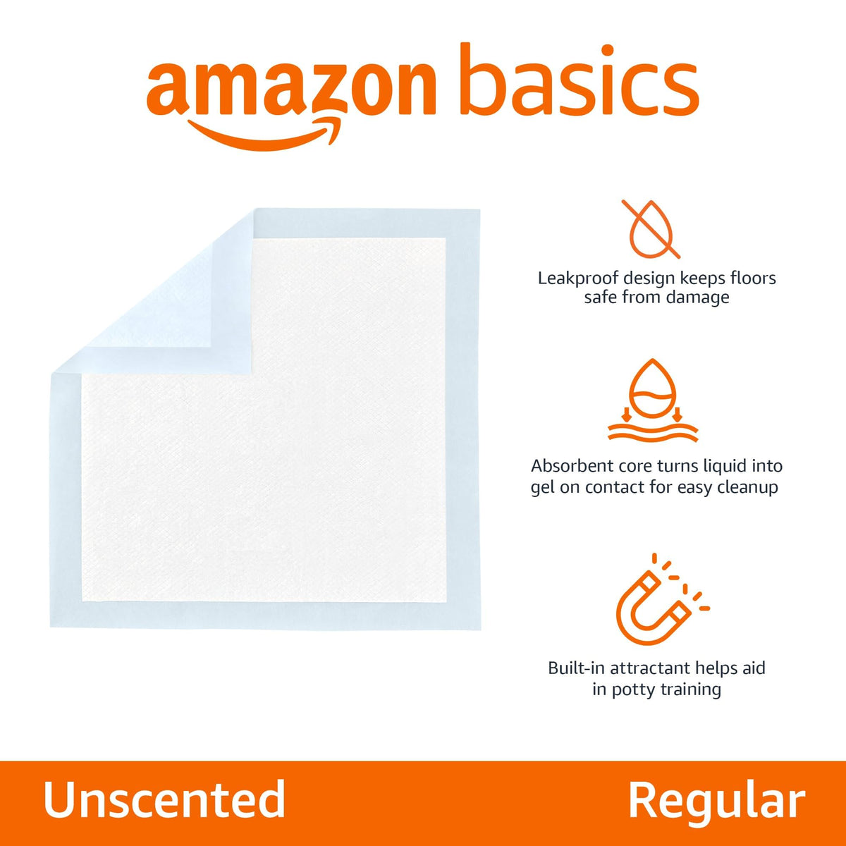 Dog and Puppy Pee Pads with 5-Layer Leak-Proof Design and Quick-Dry Surface for Potty Training, Standard Absorbency, Regular Size, 56 x 56 cm - Pack of 50, Blue & White