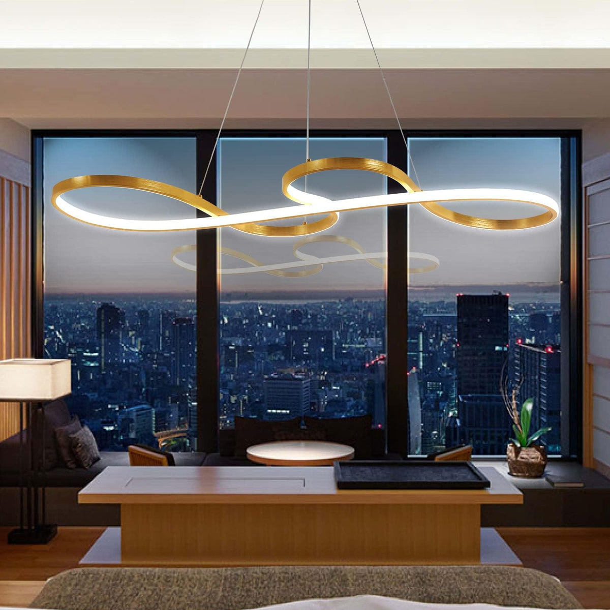 Chandelier Lighting Modern,Stepless Dimming and Color Adjustment Gold Led Chandelier,Ceiling Light Fixture for Dining Room Over Table,Pendant Light for Kitchen Island Lighting via Remote