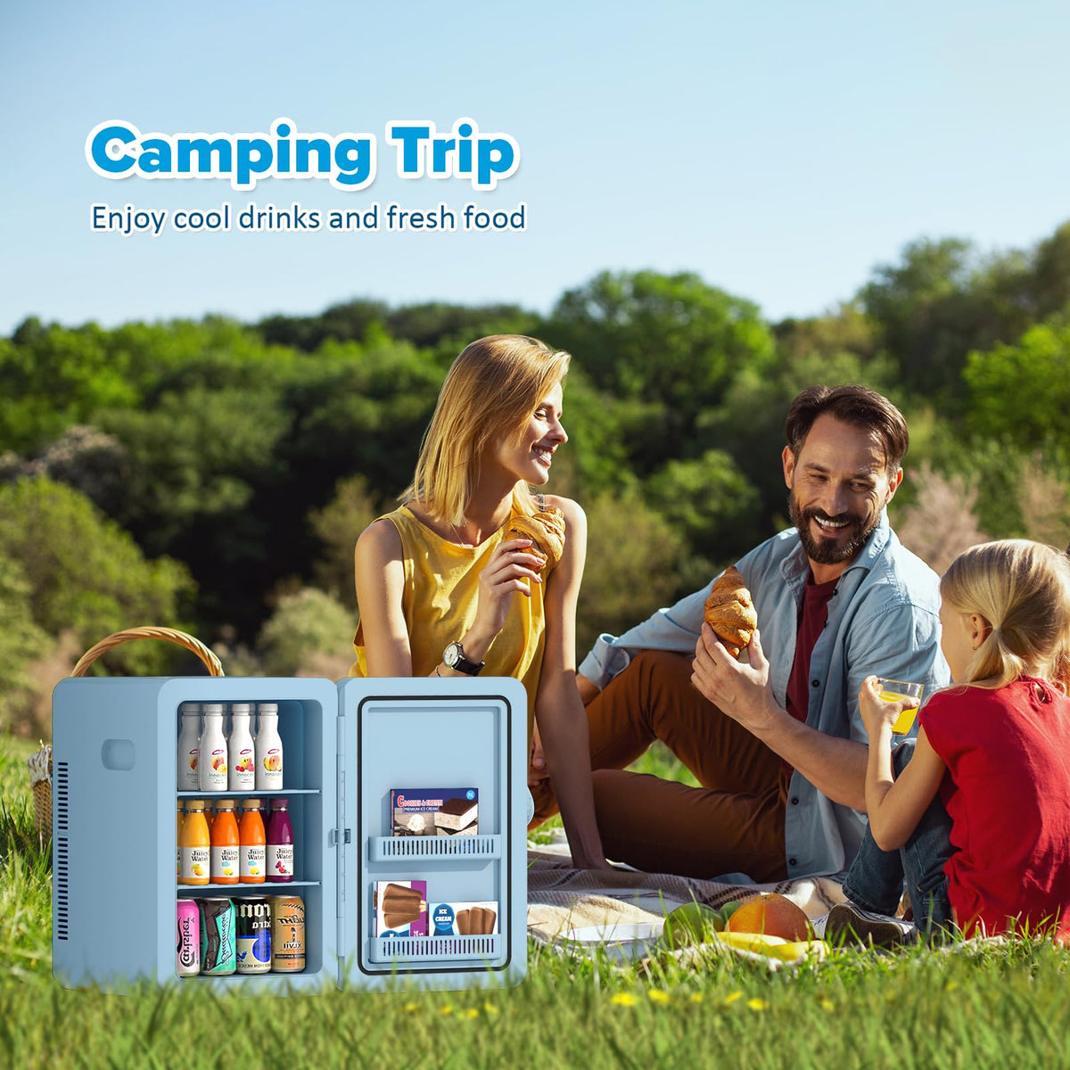22L Mini Fridge, Portable Car Fridge Makeup Refrigerators AC/DC Powered Electric Cooler and Warmer for Cars, Homes, Offices, and Dorms, Blue
