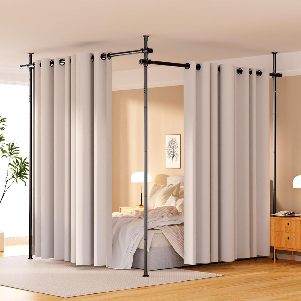 No-Drill Floor-to-Ceiling Room Divider Rod – Black