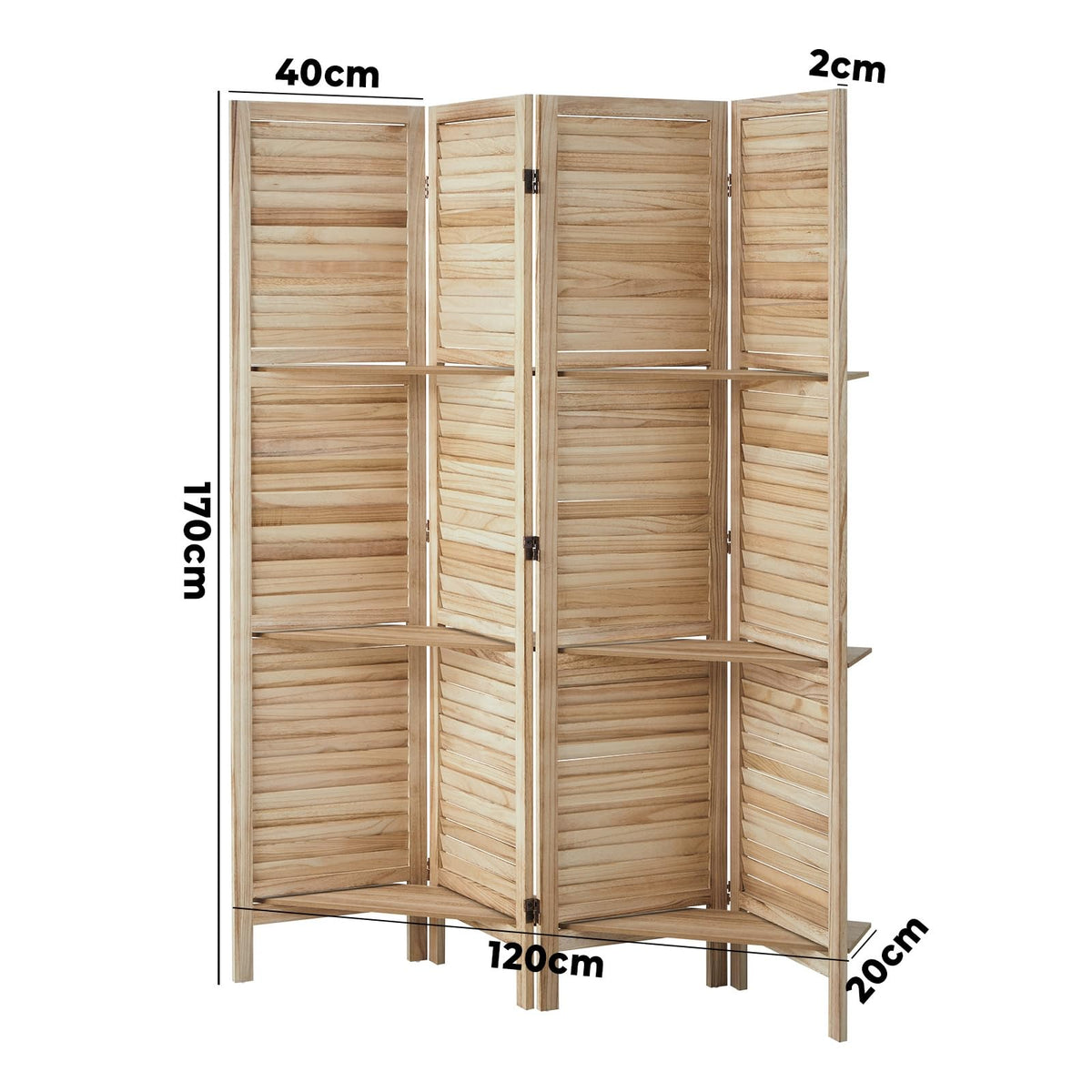 Oikiture Natural Paulownia-Wood 4-Panel Room Divider