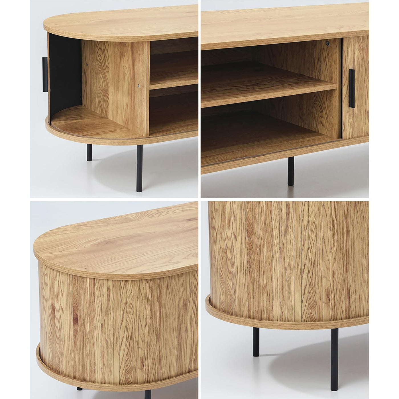 160 cm TV Cabinet with Tambour Sliding Door