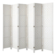 White 6-Panel Pine & Woven-Rattan Room Divider – 170cm