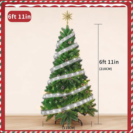 2025 Upgraded 2.1M Artificial Christmas Tree with 10m Integrated LED Lights, Hinged Pop-Up Design for Instant Indoor & Outdoor Decor - Includes Sturdy Stand, Star, Ideal for Home, Office, Party