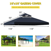 10 x 10 ft Double-Tier Gazebo Replacement Canopy – Black