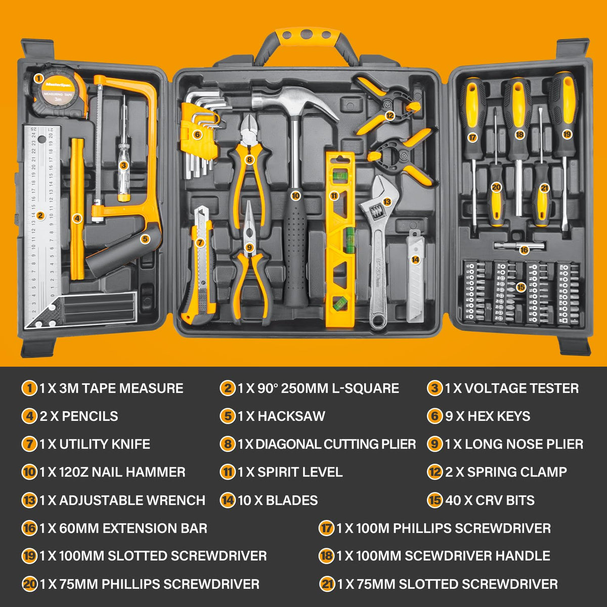 79-Piece Hand Tool Set Household Comprehensive Kit Auto Repair Tool Set Multi-functional Tool Kits for Homeowner General Household Hand Tool Set w/ 1 Storage Case for Repairing