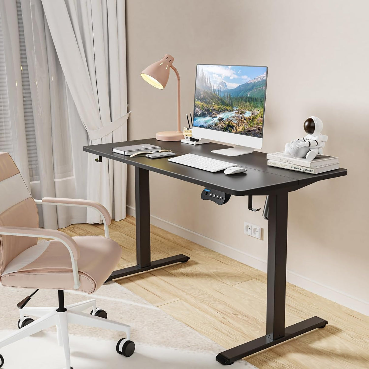 MOUNTUP Electric Standing Desk 120x60cm (48x24) Height Adjustable, Sit Stand Desk with Memory Controller, Ergonomic Stand Up Desk for Home Office with Splice Board, Black