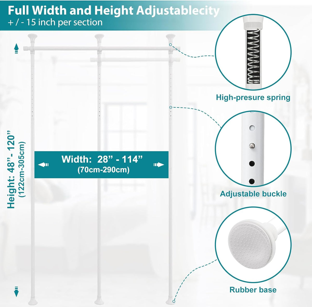 No-Drill Floor-to-Ceiling Curtain Divider Frame – Black or White