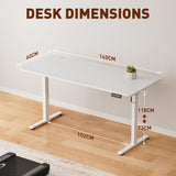 BilySen Electric Standing Desk 140x60cm (55.1"x23.6"), Height Adjustable Sit Stand Desk with Hooks, Metal Frame Stand up Desk with Powerful Motor, Ergonomic Computer Desk for Home Office (White)