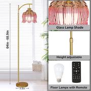 Gold Dimmable Floor Lamp with Pink Glass Shade