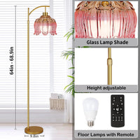 Gold Dimmable Floor Lamp with Pink Glass Shade