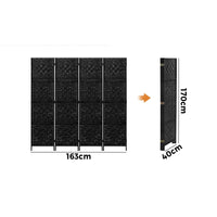 Black 4-Panel Pine & Woven-Rattan Room Divider – 170cm