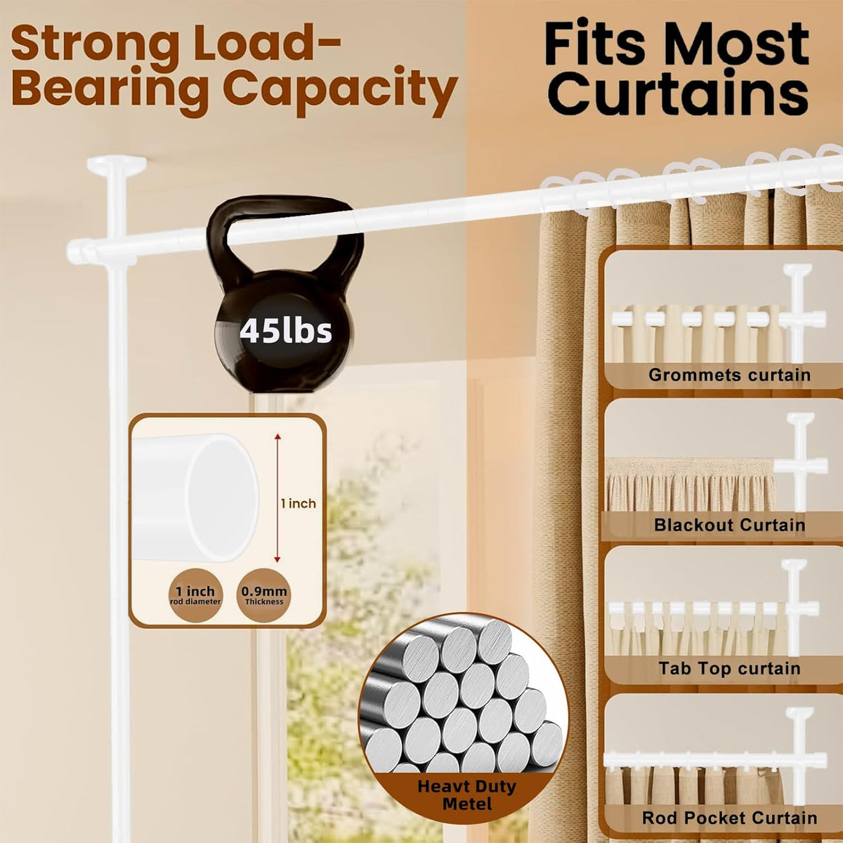Heavy-Duty No-Drill Room-Divider Rod – 122–305 cm High