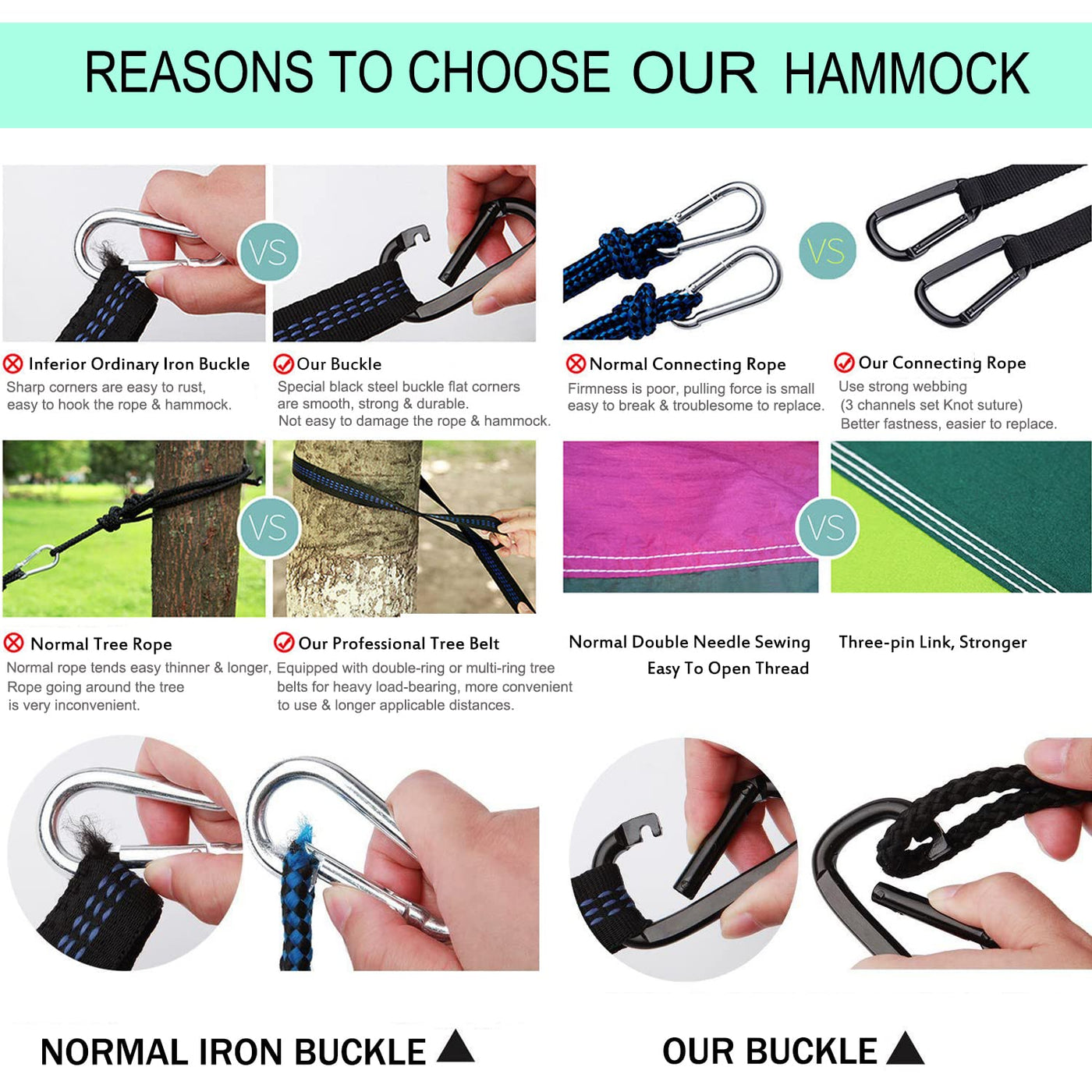 Portable 210D Nylon Camping Hammock – Black & Grey