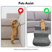 3-Step Grey Memory-Foam Pet Stairs with Washable Corduroy Cover