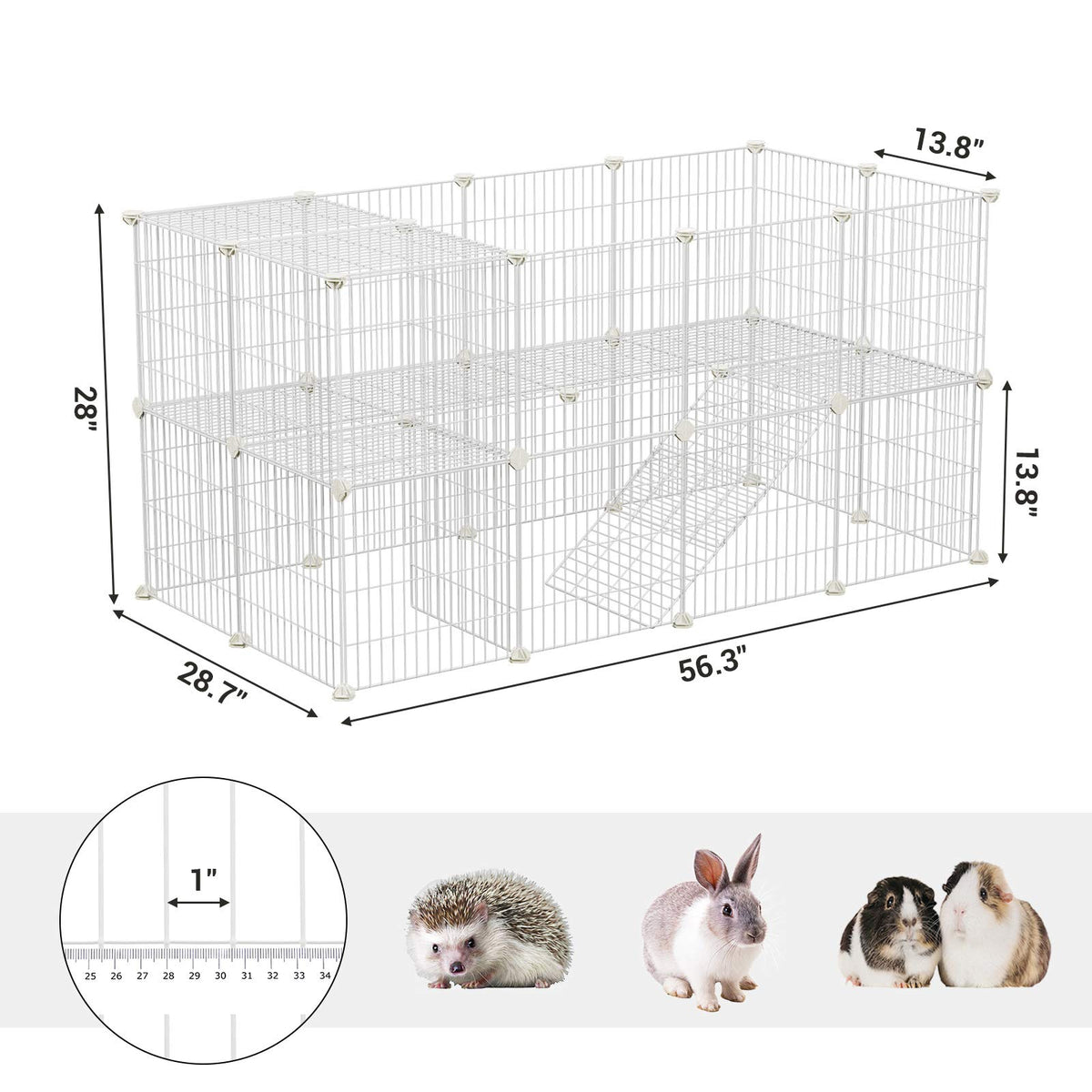36-Panel Modular Metal Wire Small-Animal Enclosure – Two-Level Indoor Design