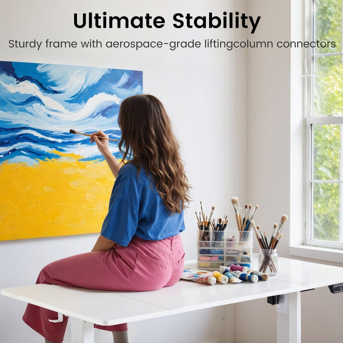 Electric Standing Desk, 120x60cm Height Adjustable Sit Stand Desk with Memory Function, Ergonomic Computer Desk for Home Office, Gaming Desk, Study Table with Hooks, White Frame Desktop