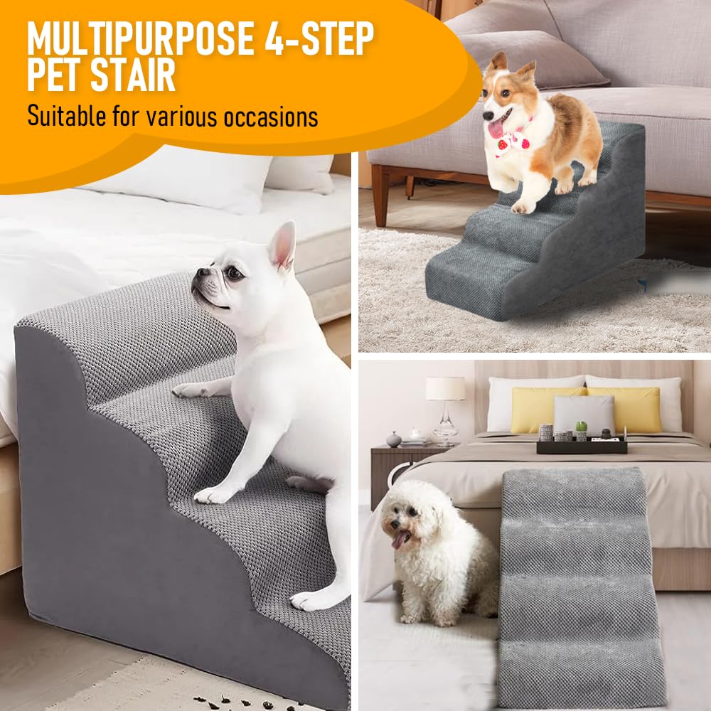 4-Step High-Density Foam Pet Stairs with Washable Cover