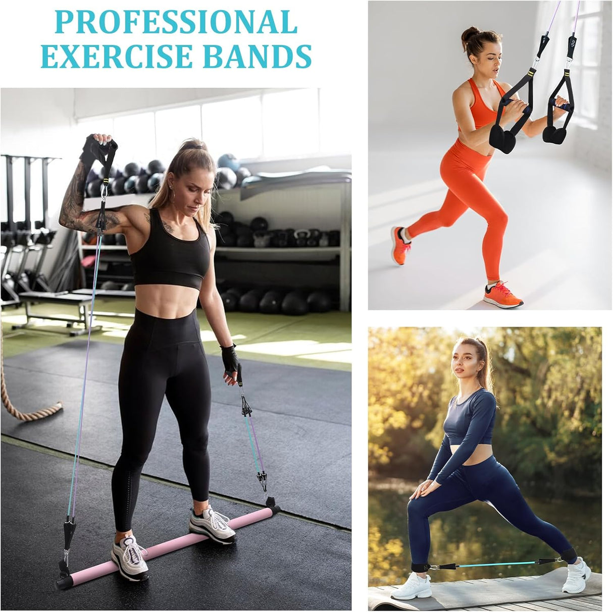 Pilates Bar Kit with 3 Set Resistance Bands, Multifunctional Pilates Workout Equipment for Women Men, Exercise Bands Set for Home Gym Fitness Yoga Strength Training