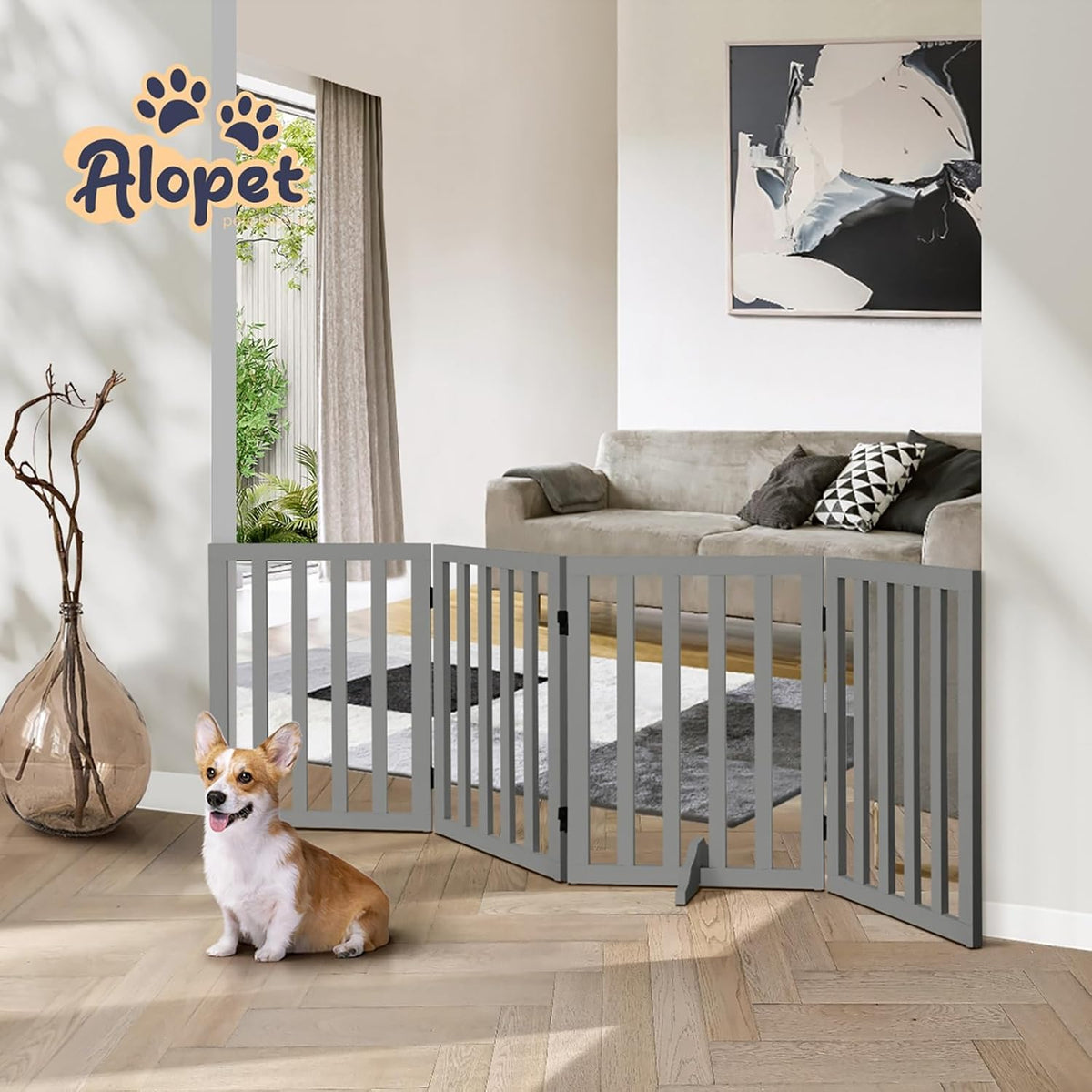 Freestanding Foldable MDF Pet Gate – 3 Sizes, White or Grey