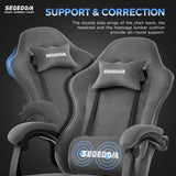 segedom Gaming Chair Technology Fabric Computer Chair with Pocket Spring Cushion, Comfortable Ergonomic Gamer Chair for Adults, Massage Game Chair with Footrest,Reclining Chair, Home,Office,Teens,Grey