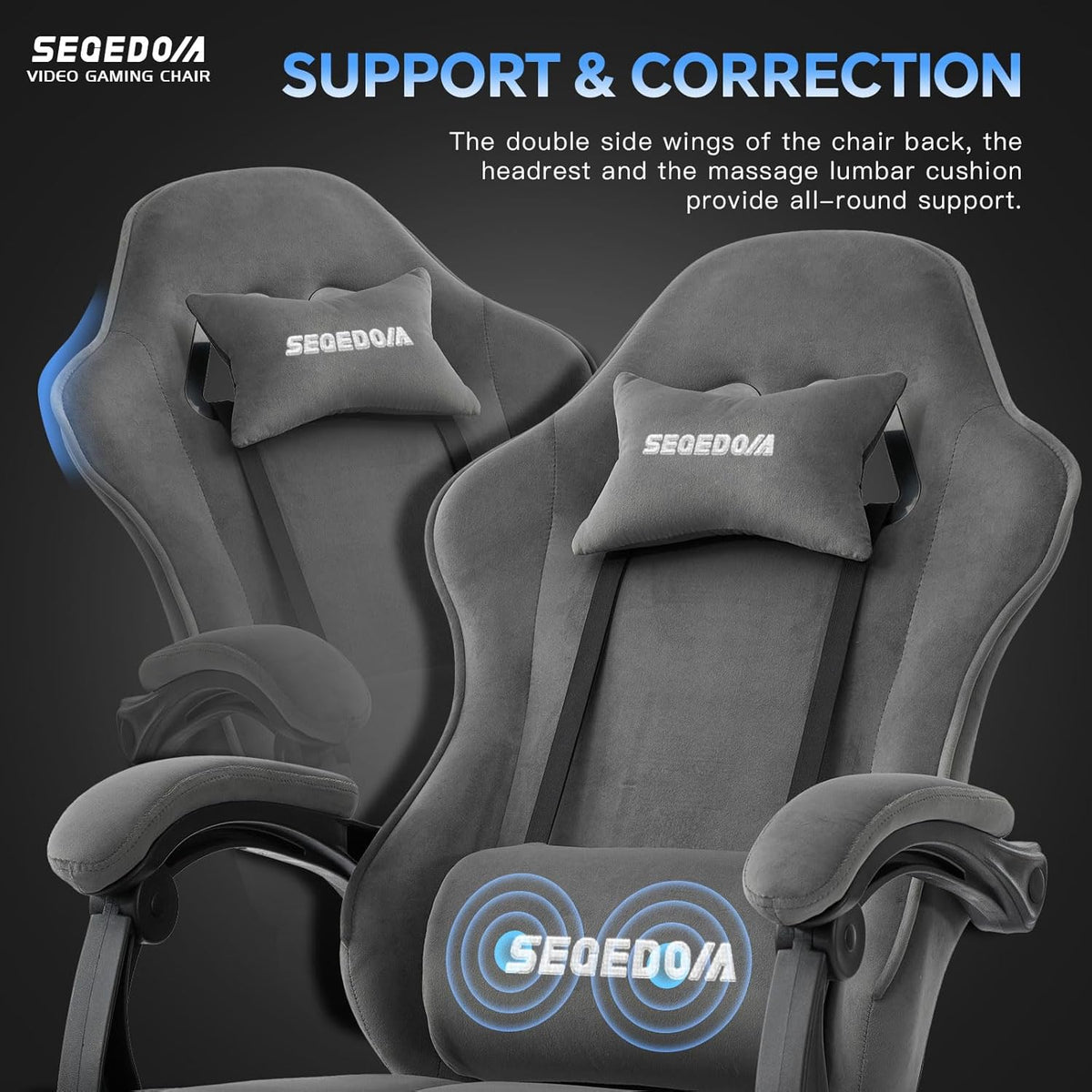 Gaming Chair Technology Fabric Computer Chair with Pocket Spring Cushion, Comfortable Ergonomic Gamer Chair for Adults, Massage Game Chair with Footrest,Reclining Chair, Home,Office,Teens,Grey