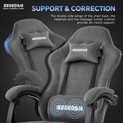 Gaming Chair Technology Fabric Computer Chair with Pocket Spring Cushion, Comfortable Ergonomic Gamer Chair for Adults, Massage Game Chair with Footrest,Reclining Chair, Home,Office,Teens,Grey