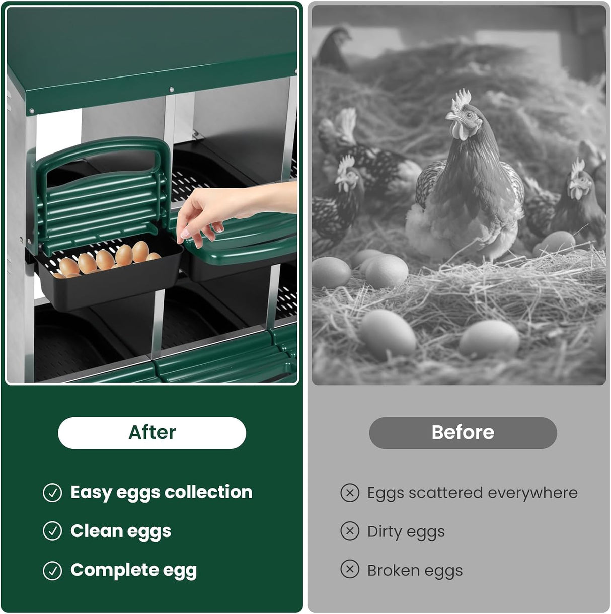 Advwin Chicken Nesting Box, Double Layer 6 Hole Metal Chicken Hen Laying Boxes with Roll Away Egg Collection & Perch, Poultry Nest House Egg Brooder Coop for Hens/Goose/Duck